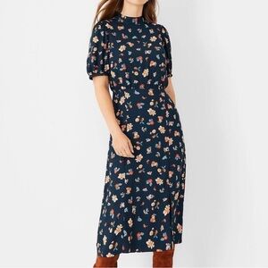NWT Ann Taylor Floral Blouson Midi Dress in Gypsy Teal, Size 2